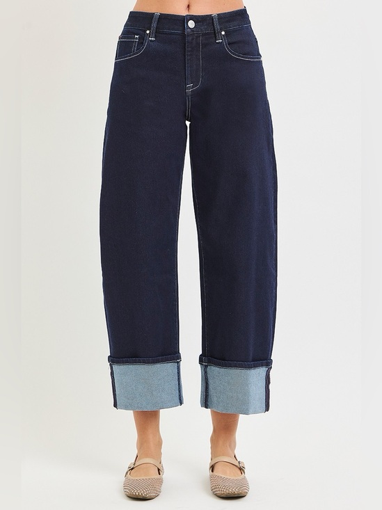 Risen Jeans Denim - RISEN Slouchy Crop Barrel Cuffed Hem Jeans